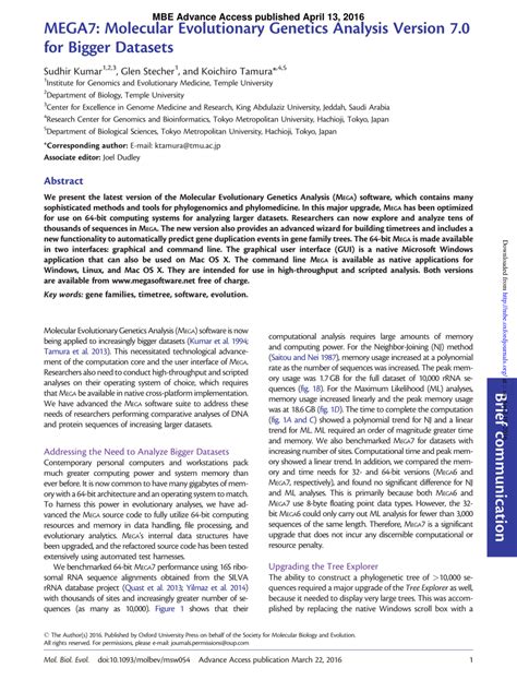 mega molecular|MEGA7: Molecular Evolutionary Genetics Analysis Version 7.0 .